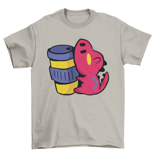 adorable Kawaii dinosaur with coffee cup t-shirt