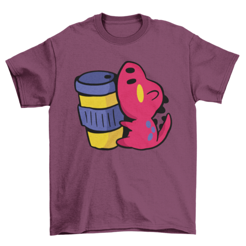 adorable Kawaii dinosaur with coffee cup t-shirt