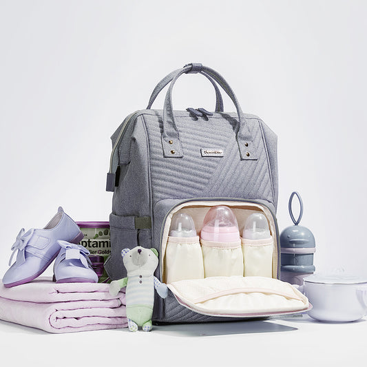 Upgraded Functional and Stylish Quilted Diaper Bag with USB Port