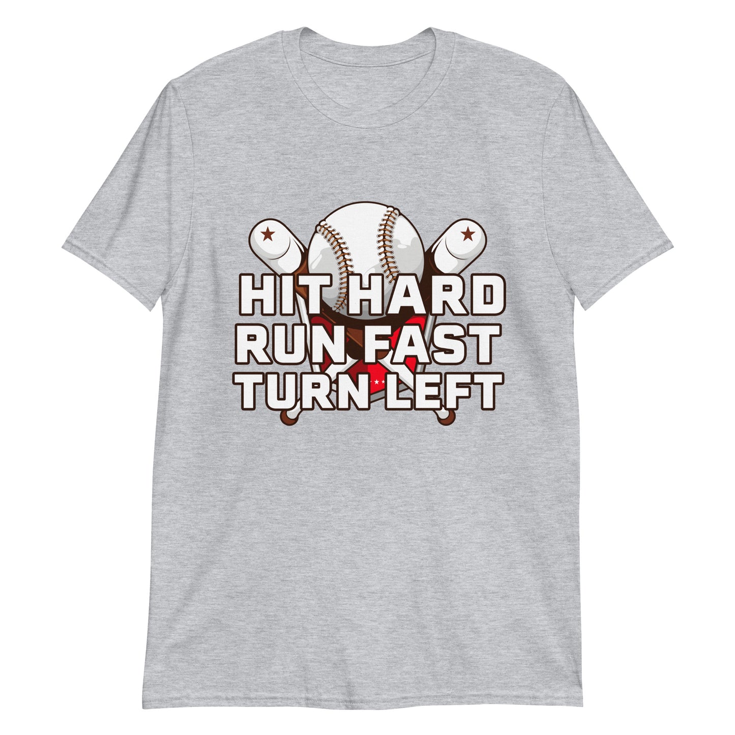 Baseball Hit Hard Run Fast Turn Left Funny Vintage Short-Sleeve Unisex T-Shirt