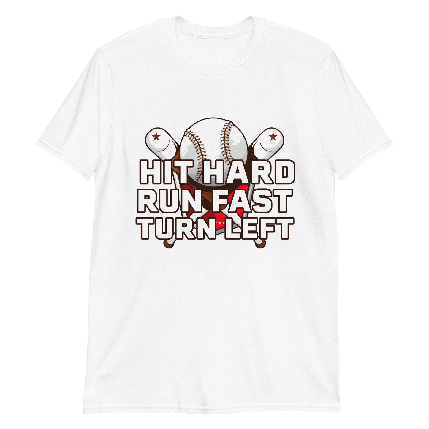 Baseball Hit Hard Run Fast Turn Left Funny Vintage Short-Sleeve Unisex T-Shirt